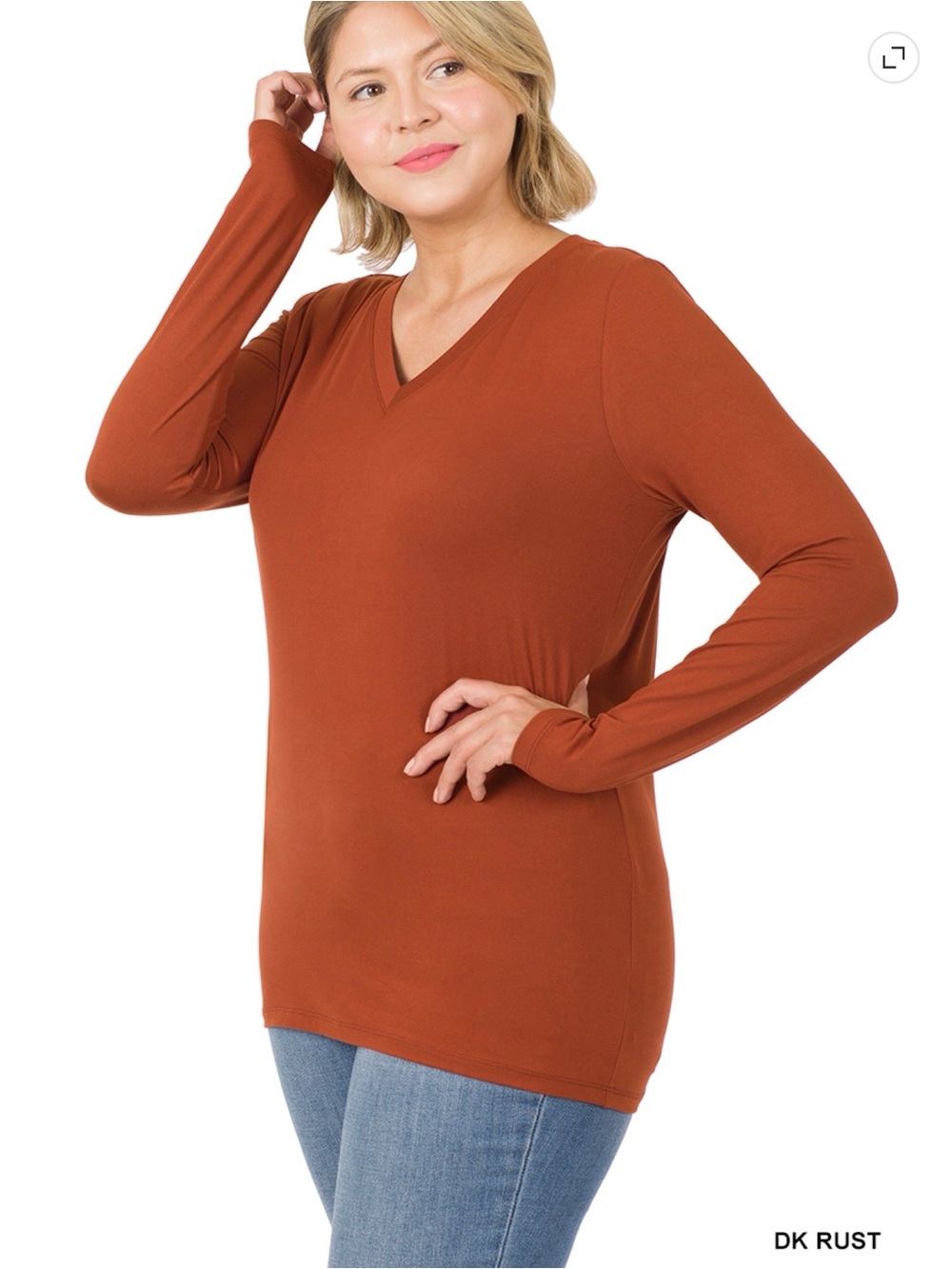Zenana Outfitters V-Neck Long Sleeve Top in Rust NWT